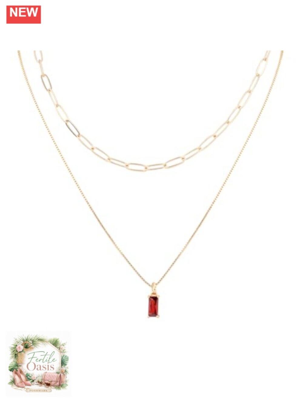 2Pc Gold Charm Birthstone Necklace & Paperclip Choker Jewelry Gift